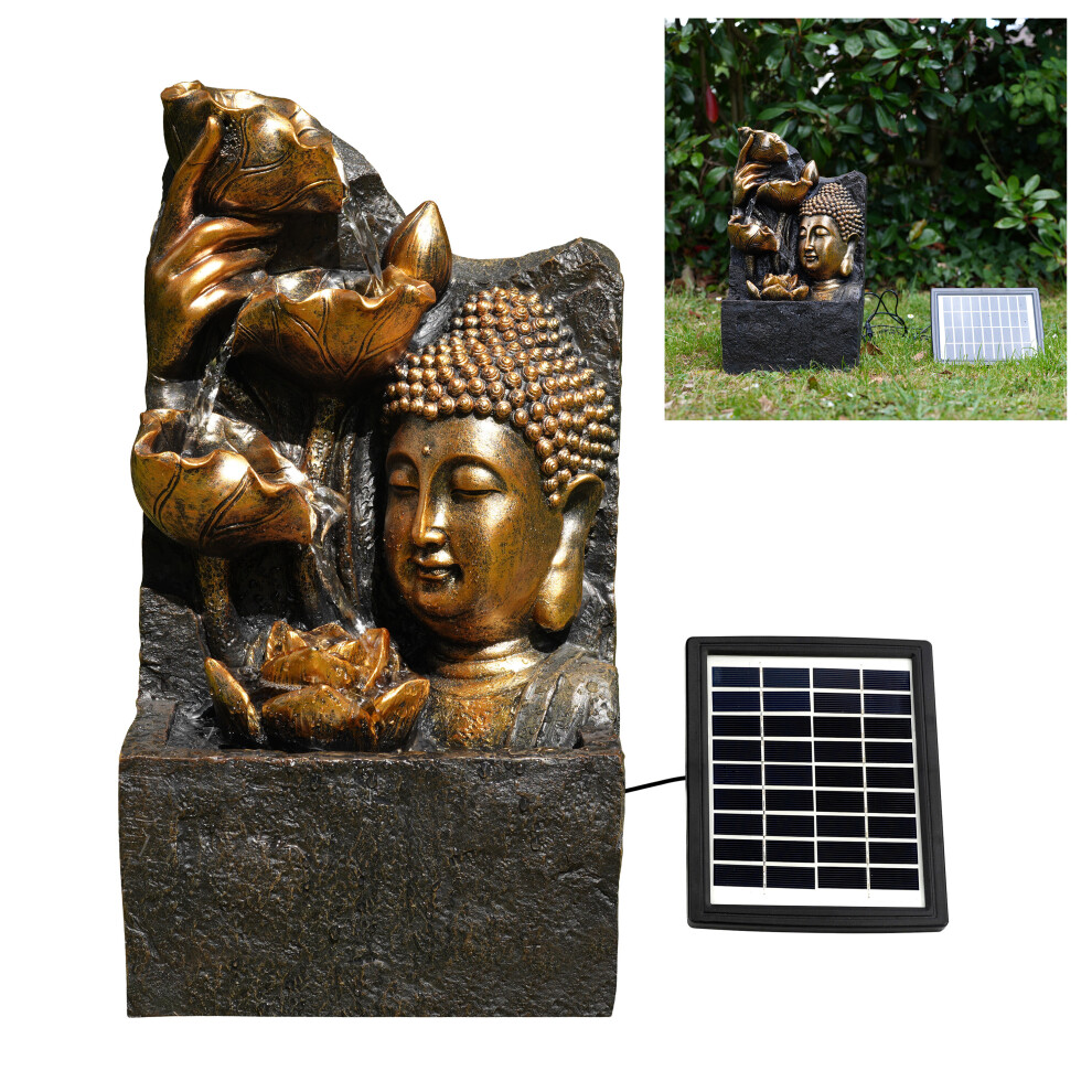 Geezy (Solar Buddha Head Fountain) Solar Led Outdoor Garden Water Feature Cascading Fountain Statue Home Decoration