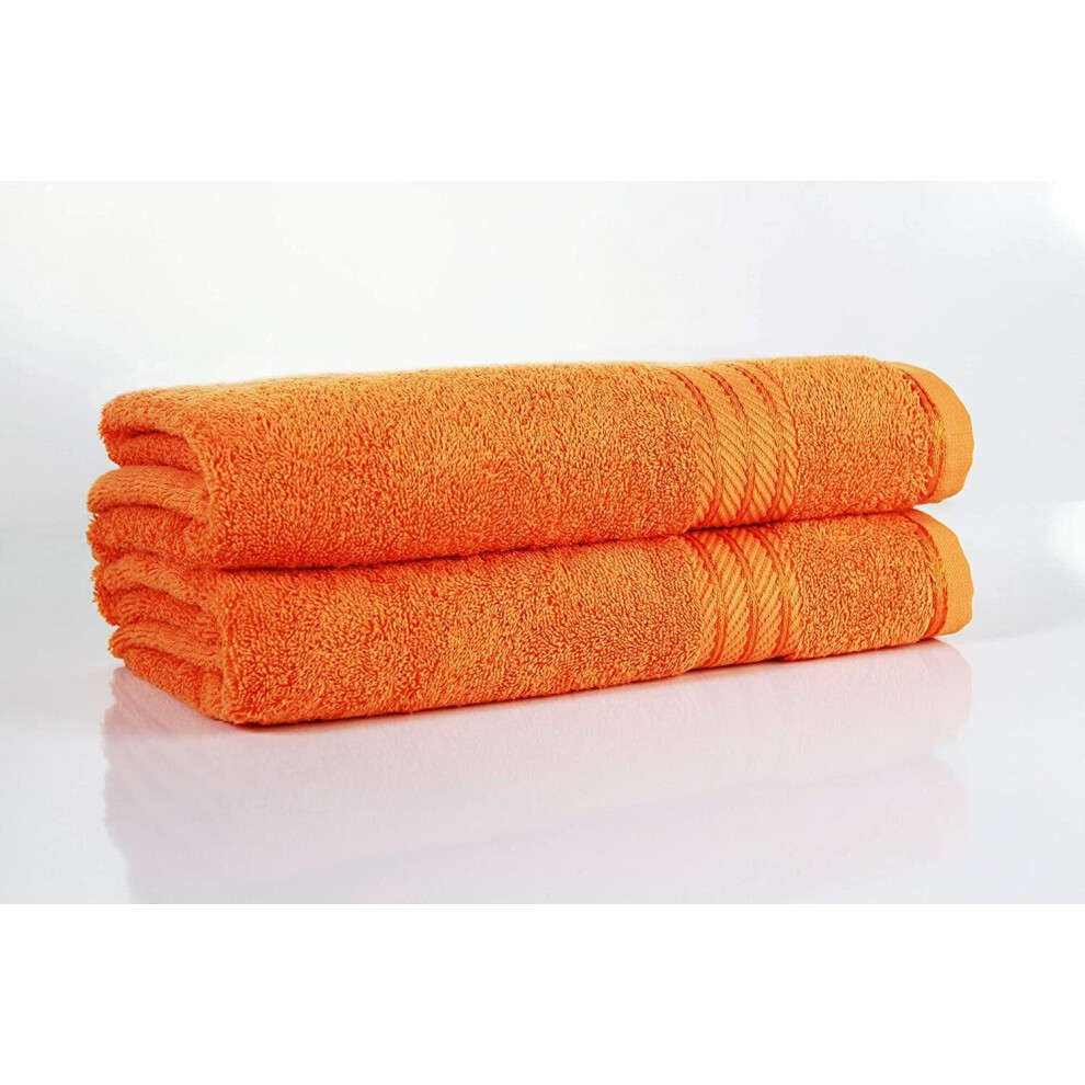 (Orange) Supreme Bath Towels 2 Pack Egyptian Cotton 500GSM