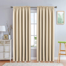 (Cream, 90" x 72") Insulated Plain Curtains Heavy Thermal Blackout Pencil Pleat Curtain Pair Free Tieback
