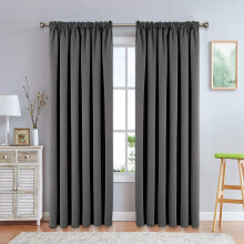 (Dark Grey, 66" x 72") Insulated Plain Curtains Heavy Thermal Blackout Pencil Pleat Curtain Pair Free Tieback