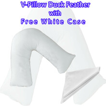 Duck Feather V Shaped Pillow with Free White Poly Cotton Pillowcase for Back Neck Pregnancy & Breastfeeding Support Pillow- Washable- in 74 x 34