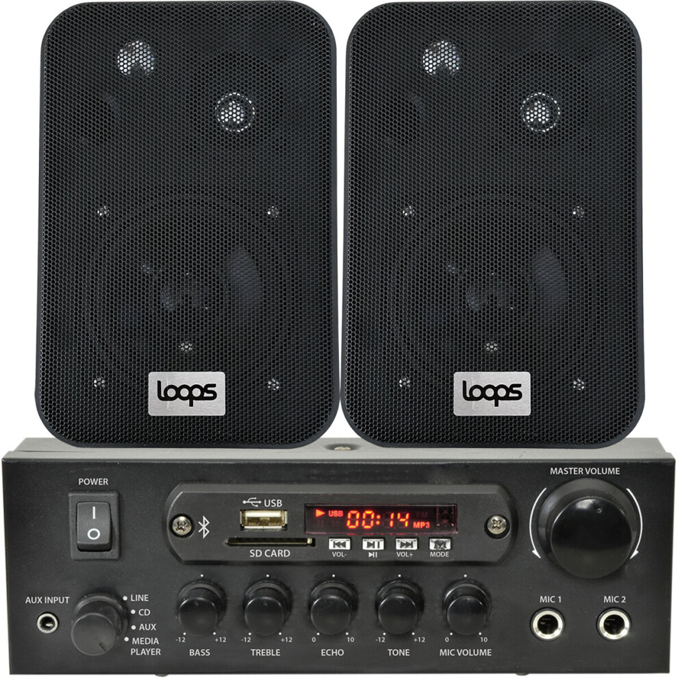 Loops 110W Bluetooth Amplifier & 2X Corner Wall Speakers Compact Wireless Hifi Tv Kit