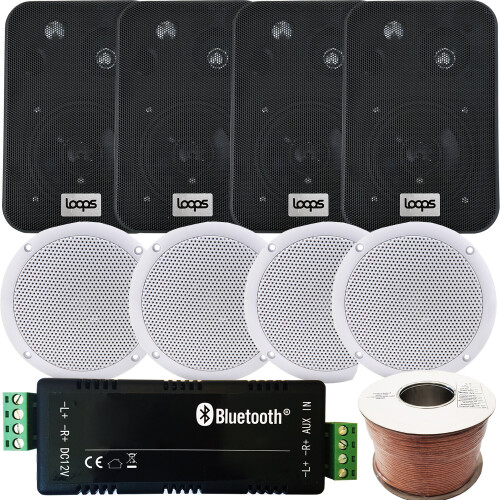 Loops Bar Restaurant Bluetooth 8x Ceiling & Black Speakers Wireless Background Amp Kit