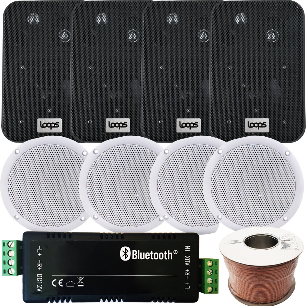 Bar Restaurant Bluetooth 8x Ceiling & Black Speakers Wireless Background Amp Kit