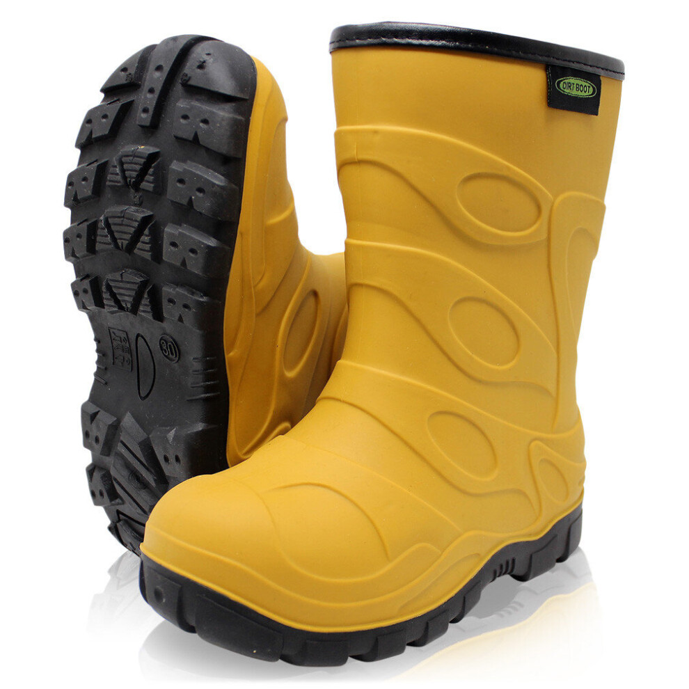 (Child Age 4-6 UK 9 EU(27), Yellow) Dirt Boot Boys Girls Thermal Winter Wellington Muck Field Wellies Kids Rain Snow Bootie TPR Boots