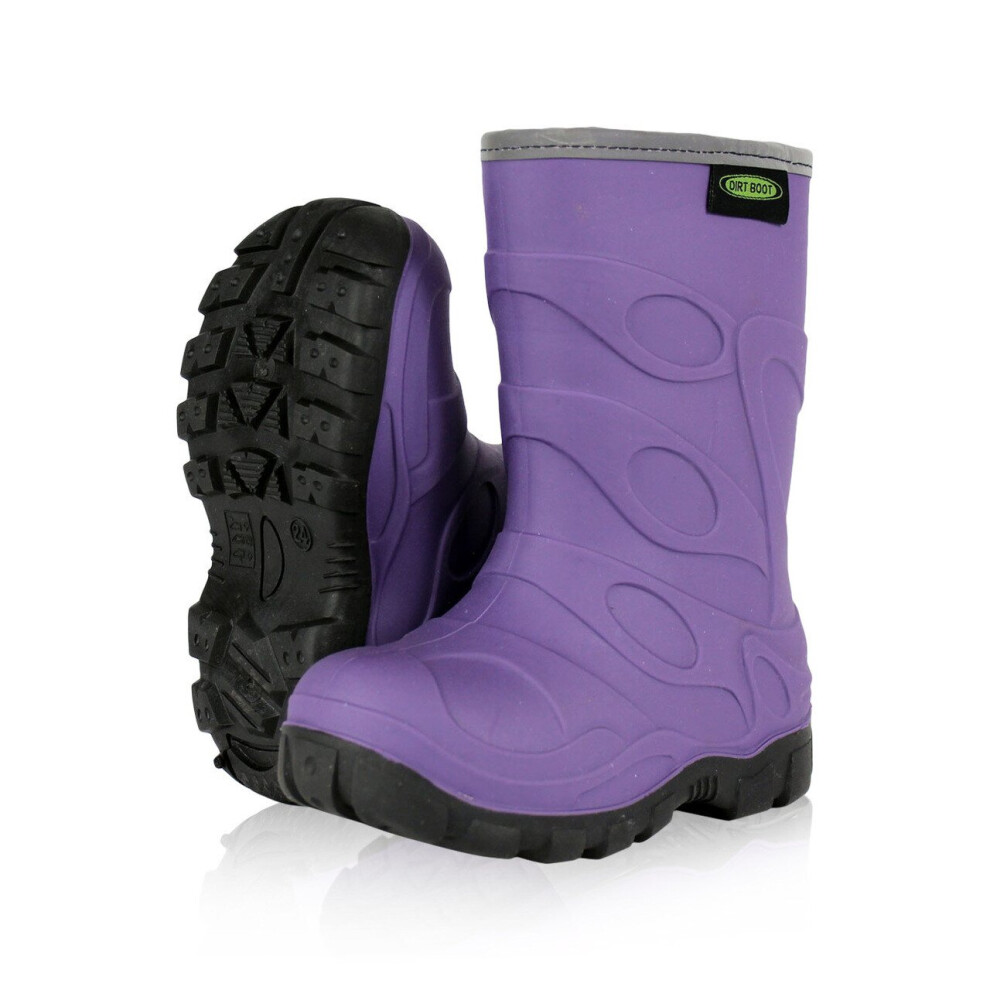 (Child Age 4-6 UK 10 EU(28), Purple) Dirt Boot Boys Girls Thermal Winter Wellington Muck Field Wellies Kids Rain Snow Bootie TPR Boots