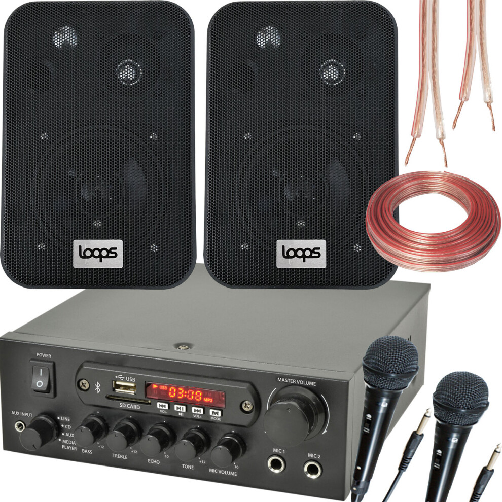 Bluetooth Karaoke System Kit Wireless Amplifier Player Speakers & Microphones