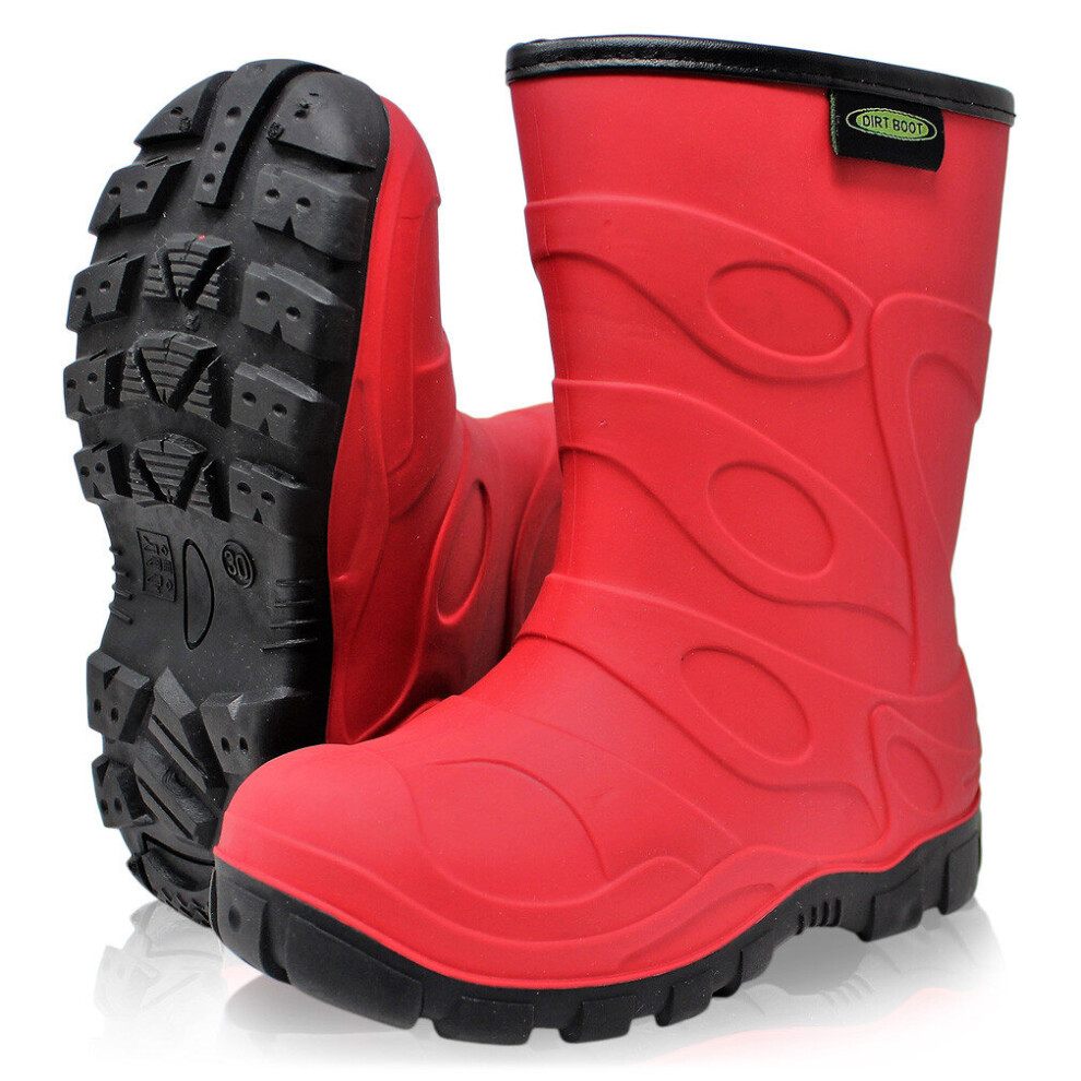 (Youth Age 7-10 UK 1 EU(33), Red) Dirt Boot Boys Girls Thermal Winter Wellington Muck Field Wellies Kids Rain Snow Bootie TPR Boots