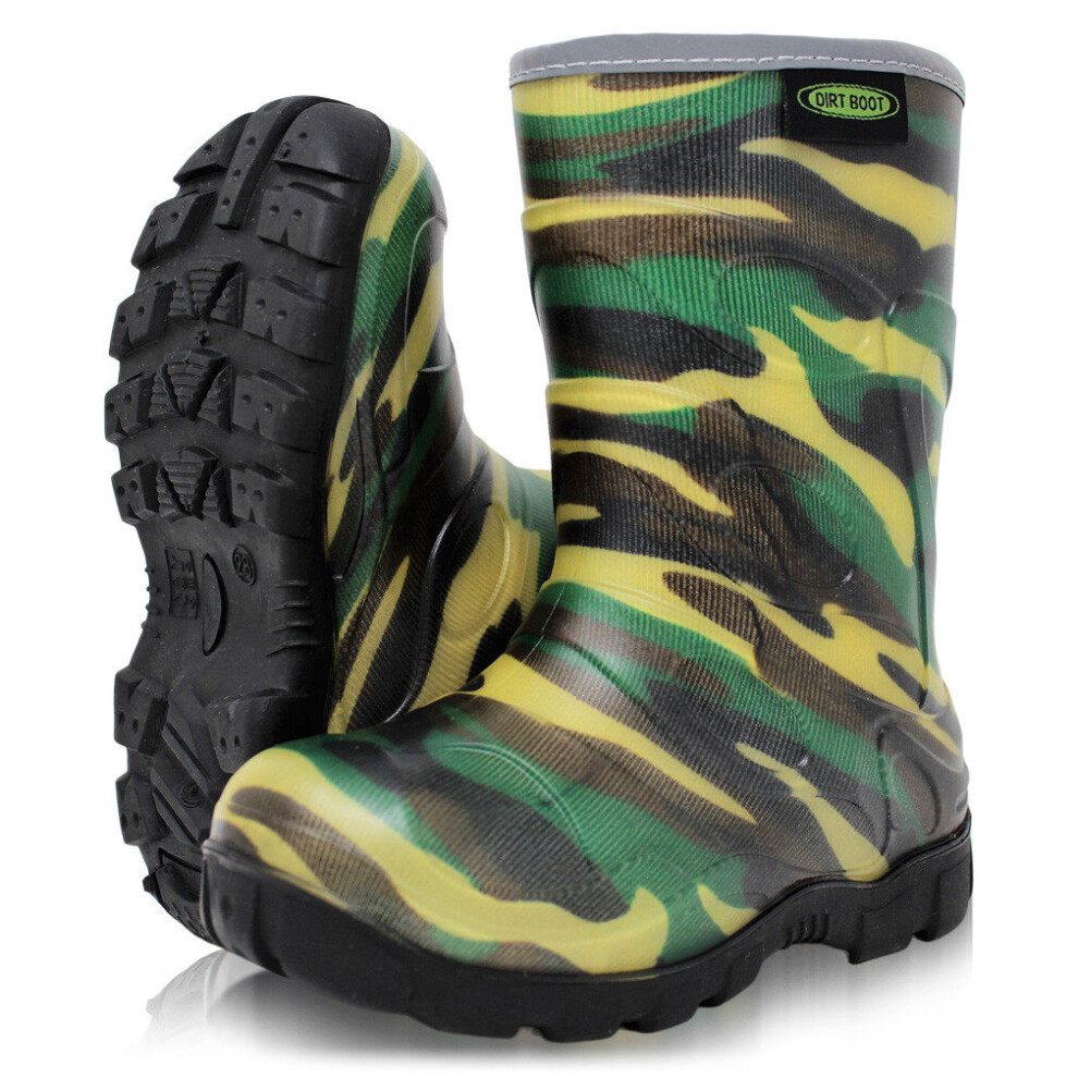 (Child Age 4-6 UK 11 EU(30), Camo) Dirt Boot Boys Girls Thermal Winter Wellington Muck Field Wellies Kids Rain Snow Bootie TPR Boots