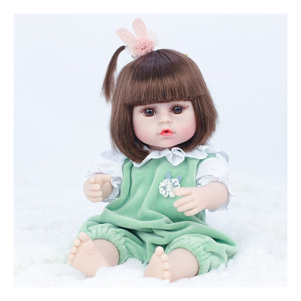 (Green) 14.9In Newborn Reborn Dolls Real Life Soft Silicone Handmade Realistic Green