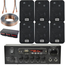 Bluetooth Wall Speaker Kit 3 Zone Stereo Amp & 6x Black Wall Background Music