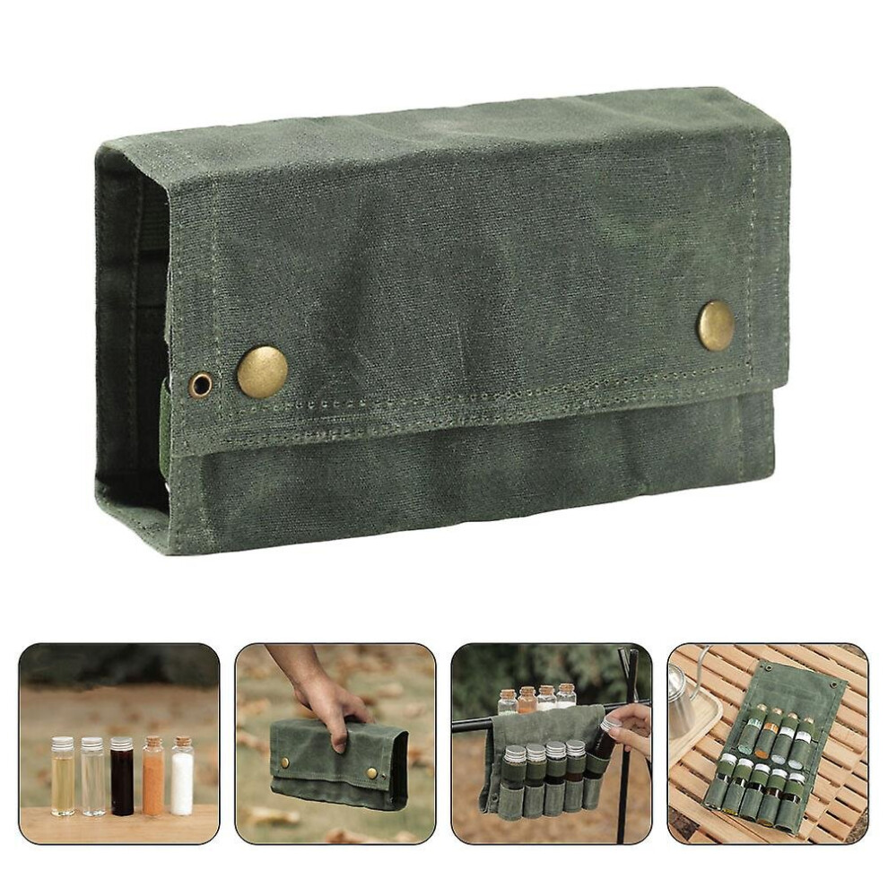 ( Army Green) Seasoning Storage Bag Spice Bottle Organizer Outdoor Camping Condiment Container
