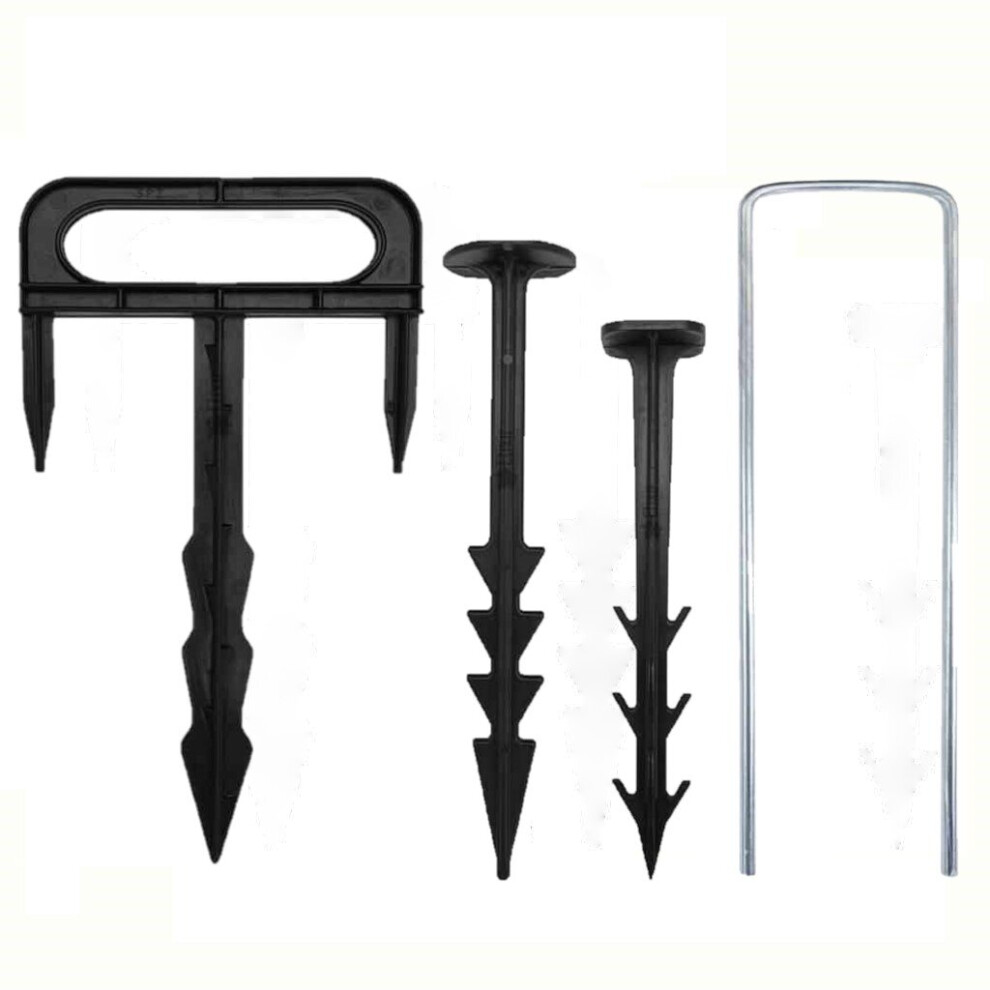 (8 inch, 10) Black Plastic Fixing Pegs for Ground Cover/Mulch & Landscaping Fabric