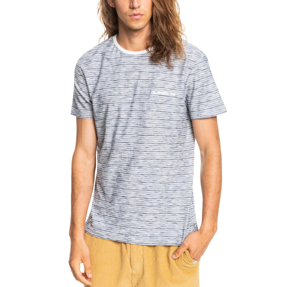 (S, Navy) Quiksilver Mens Kentin Short Sleeve Crew Neck Casual Cotton T-Shirt Top Tee