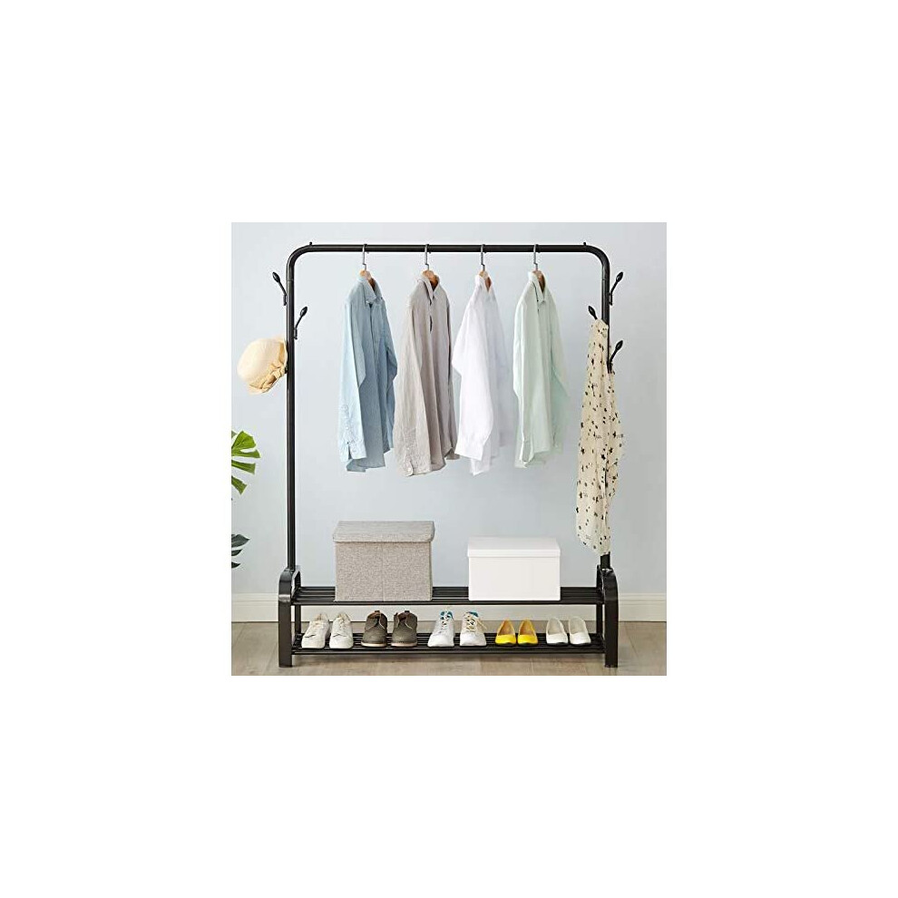 Vivo Heavy Duty Metal Clothes Hanging Rail and 8 Hook Clothing Coat Dress Shirt Garment Stand with Double Shoe Rack Shelf