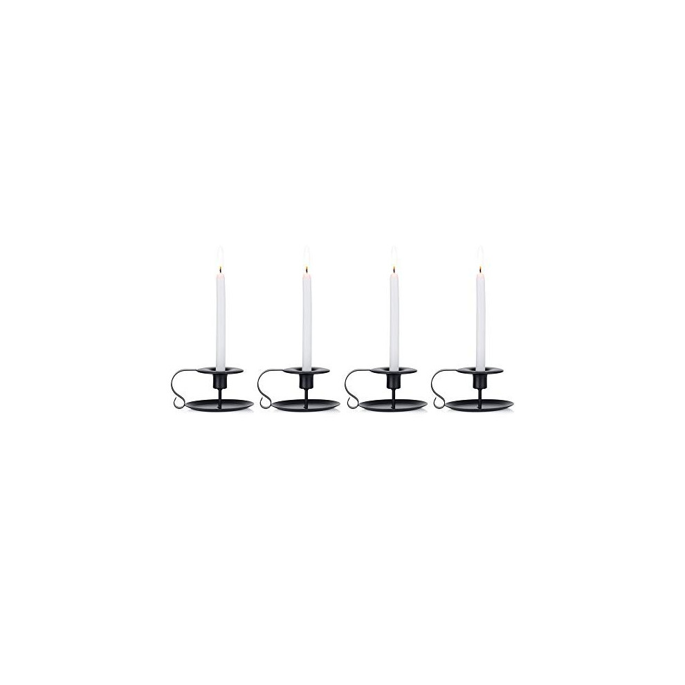 NUPTIO 4 Pcs Retro Iron Simple Black Candelabrum Chamberstick Candlestick Holders Taper Candle Holder Candlelight Stand for Halloween Christ