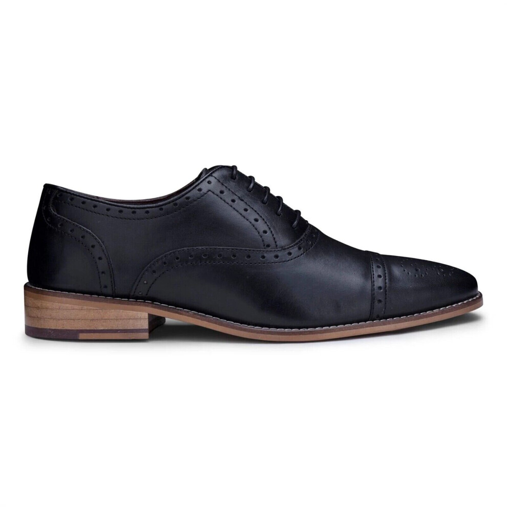 (7) Mens Black Oxford Real Leather Classic Brogue Shoe