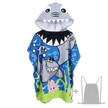 (Big Shark) Kids Hooded Beach Towel Microfiber Bath Towels Children Cartoon Beach Shawel