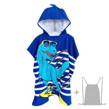 (Blue Dinosaur) Kids Hooded Beach Towel Microfiber Bath Towels Children Cartoon Beach Shawel
