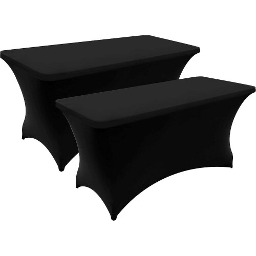(Black, 6FT) 2 Pack Spandex Fitted Stretch Tablecloth Rectangular Training Stretch Table Cover For Banquet 1
