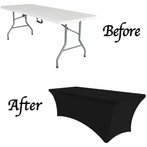(Black, 6FT) 2 Pack Spandex Fitted Stretch Tablecloth Rectangular Training Stretch Table Cover For Banquet 2