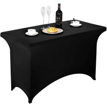(Black, 6FT) 2 Pack Spandex Fitted Stretch Tablecloth Rectangular Training Stretch Table Cover For Banquet