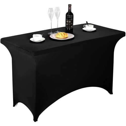 (Black, 6FT) 2 Pack Spandex Fitted Stretch Tablecloth Rectangular Training Stretch Table Cover For Banquet