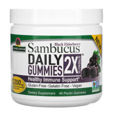 Nature's Answer, Sambucus Sureau Noir Gommes Quotidiennes, 2X Force, 3 200 mg, 45 Gommes à la Pectine