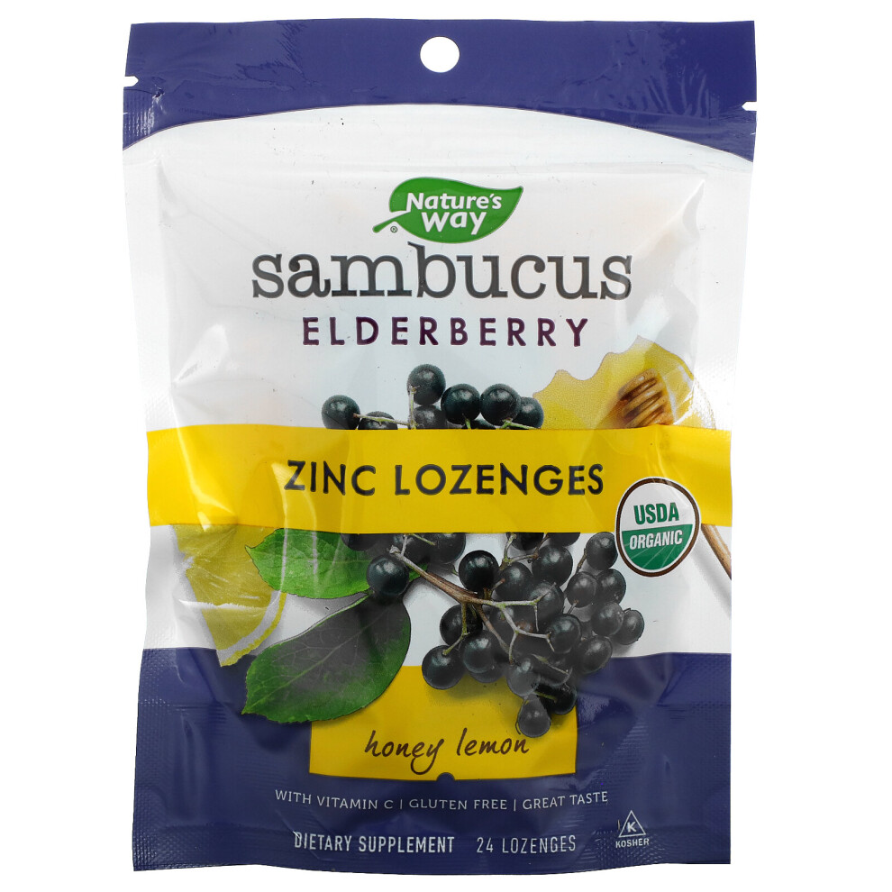 Nature's Way , Sambucus, Zinc Lozenges, Honey Lemon, 24 Lozenges