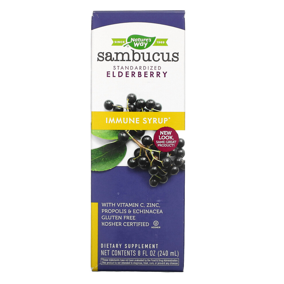 Nature's Way Black Sambucus Immune Syrup, Standardized Elderberry, 8 Fl Oz (240 Ml)