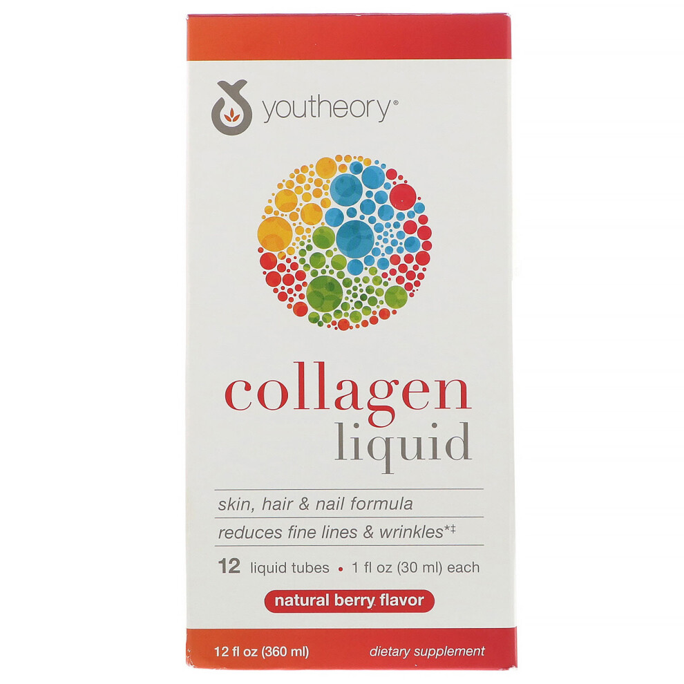 Youtheory , Liquid Collagen, Natural Berry, 12 Liquid Tubes, 1 Fl Oz (30 Ml) Each