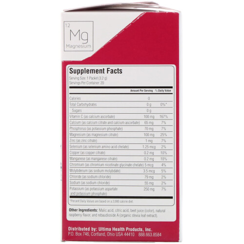Ultima Replenisher, Electrolyte Supplement, Raspberry, 20 Packets, 0.11 oz (3.2 g) Each 1