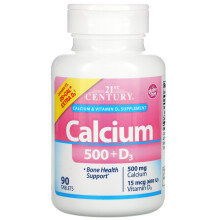 21st Century, Calcium 500 + D3, 15 mcg (600 UI), 90 Comprimés