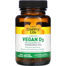 Country Life, Zertifiziertes veganes D3, 125 mcg (5.000 IE), 60 vegane Weichkapseln