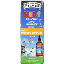 Sovereign Silver, Hydrosol Argenté Bio-Actif pour Enfants, Soutien Immunitaire Quotidien+, Âges 4+, 16 mcg, 4 fl oz (118 ml) (10 PPM par 1,6 ml)