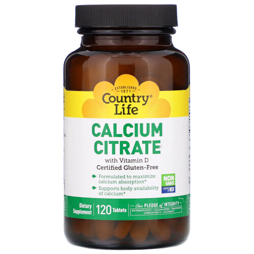 Country Life, Citrate de Calcium avec Vitamine D, 120 Comprimés