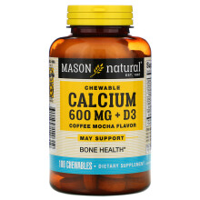 Mason Natural, Calcium Mâchable + D3, Mocha Café, 600 mg, 100 Comprimés Mâchables