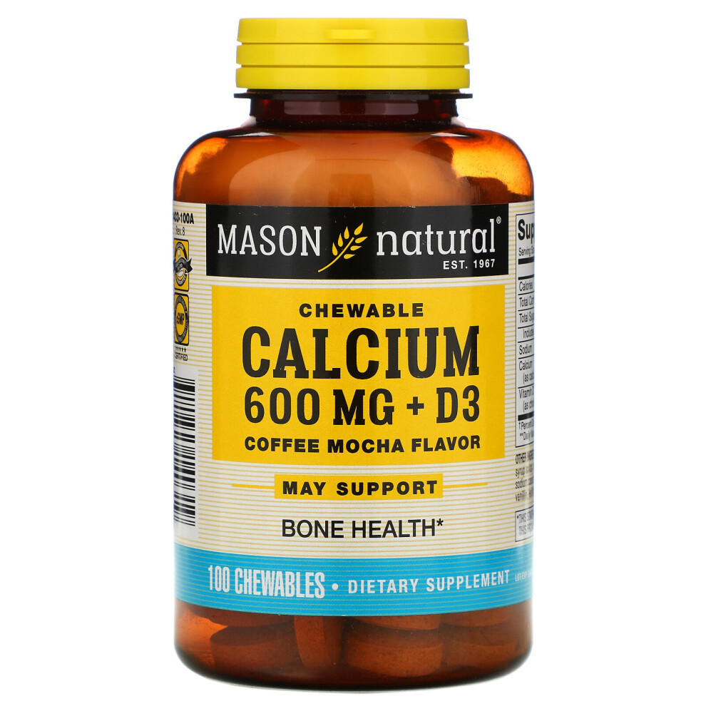 Mason Natural , Chewable Calcium + D3, Coffee Mocha Flavor, 600 Mg, 100 Chewables