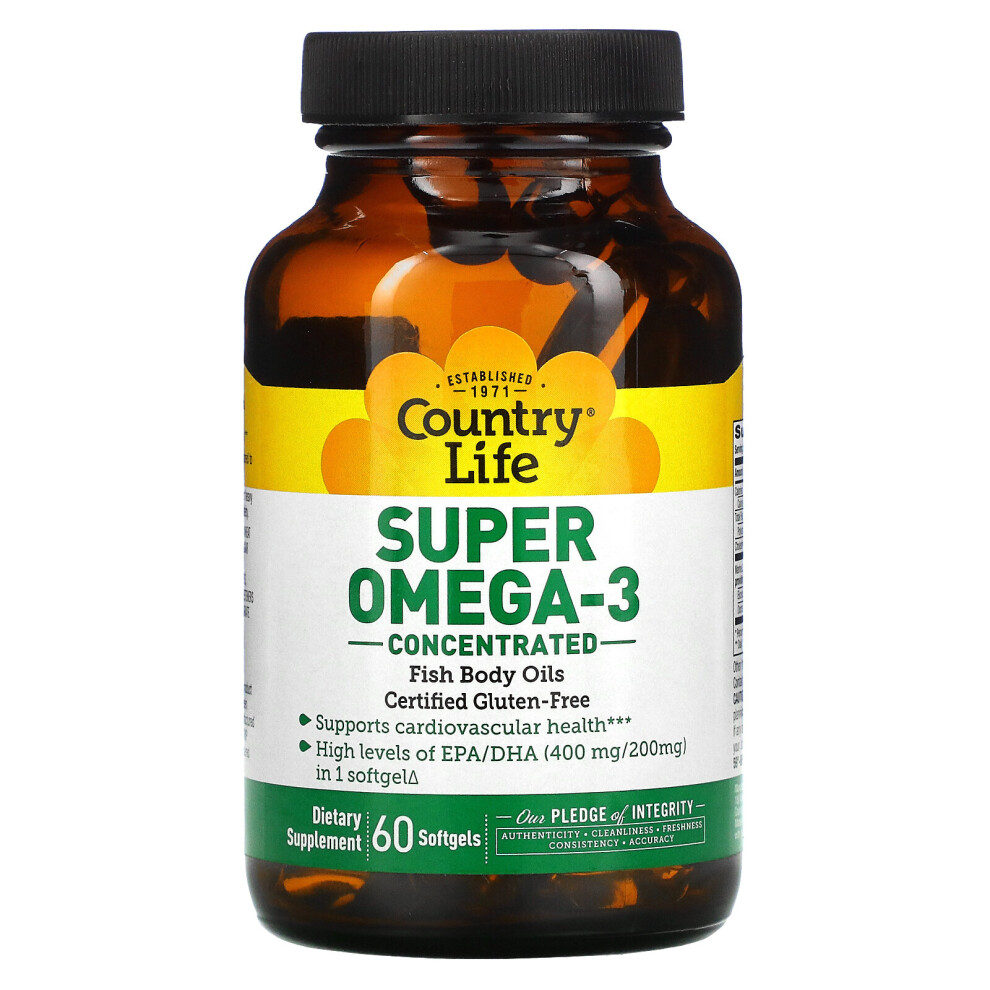 Country Life , Super Omega-3, Concentrated, 60 Softgels