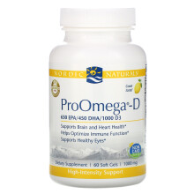 Nordic Naturals ProOmega-D citronsmak - 60 mjuka geler - 1280 mg Omega-3 + 1000 IE D3 - Hgpotent fiskolja - EPA & DHA - Hjrna ga Hjrta & immu