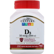21st Century, Vitamin D3, 50 mcg (2.000 IE), 250 Softgels