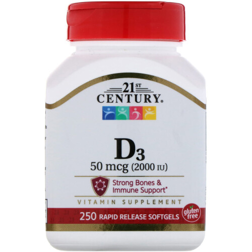 21st Century, Vitamin D3, 50 mcg (2.000 IE), 250 Softgels