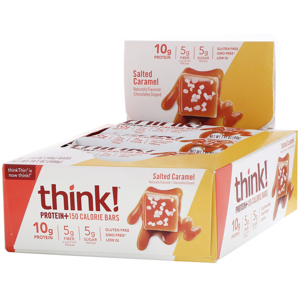 Think ! , Protein+ 150 Calorie Bars, Salted Caramel, 10 Bars, 1.41 Oz (40 G) Each