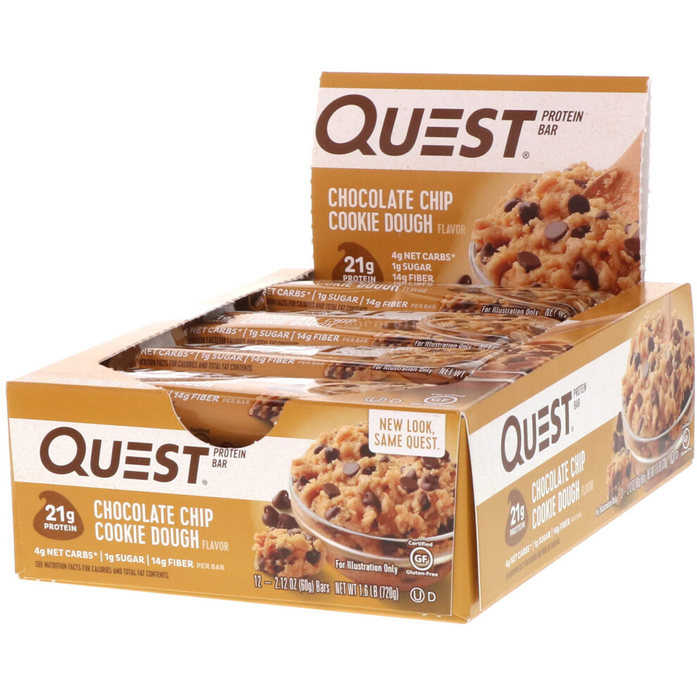 Quest Nutrition , Protein Bar, Chocolate Chip Cookie Dough, 12 Bars, 2.12 Oz (60 G) Each
