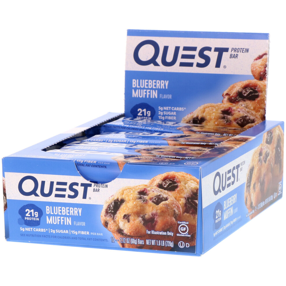 Quest Nutrition , Protein Bar, Blueberry Muffin, 12 Bars, 2.12 Oz (60 G) Each