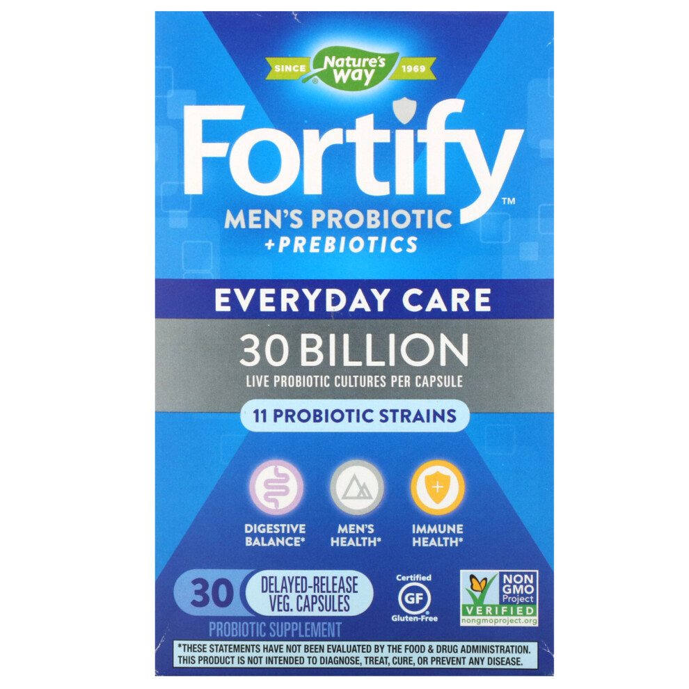 Nature's Way , Fortify, Men's Probiotic + Prebiotics, Everyday Care, 30 Billion, 30 Delayed-Release Veg. Capsules