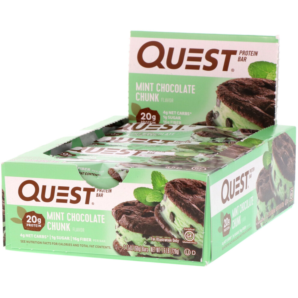 Quest Nutrition , Protein Bar, Mint Chocolate Chunk, 12 Bars, 2.12 Oz (60 G) Each