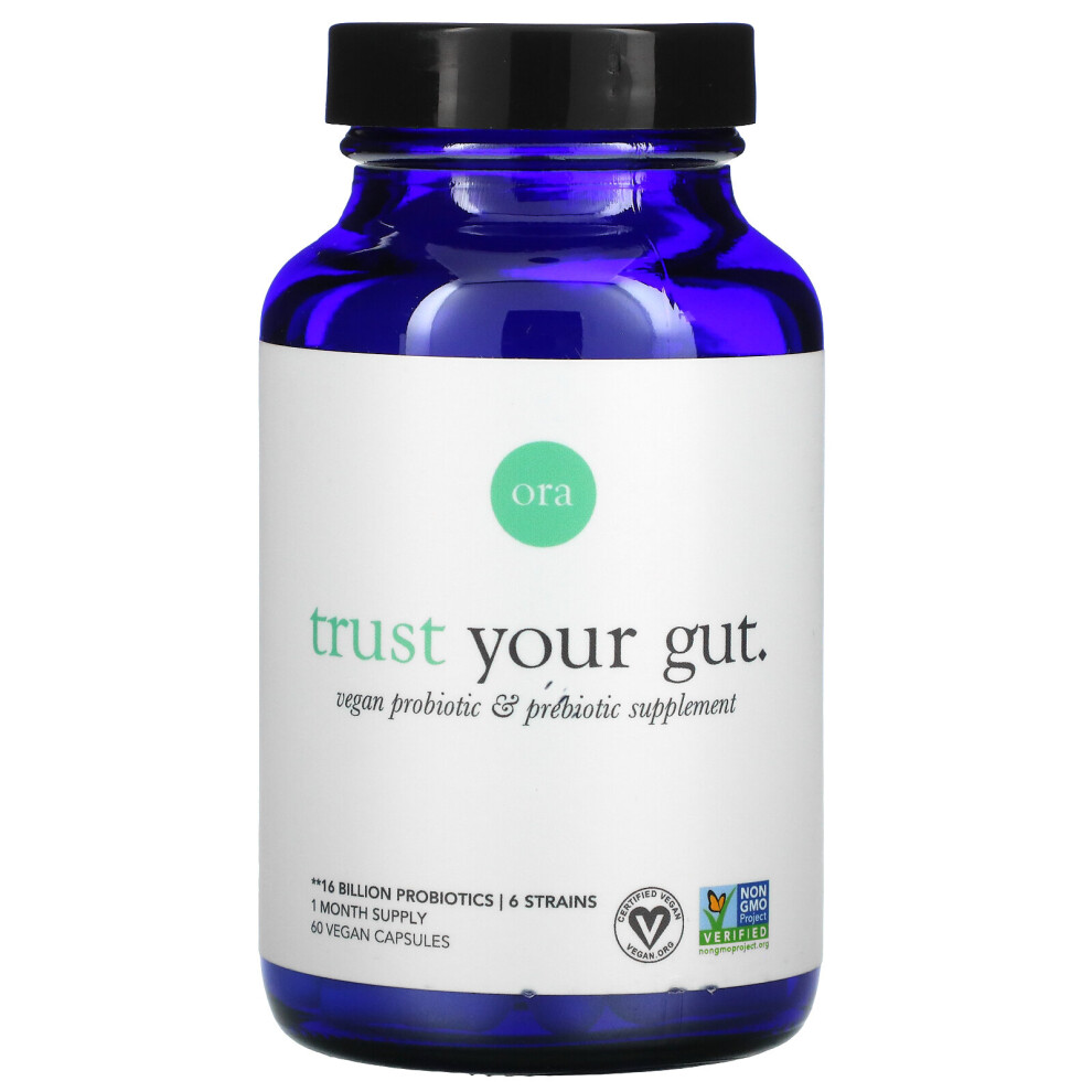 Ora , Trust Your Gut, Vegan Probiotic & Prebiotic Supplement, 60 Vegan Capsules