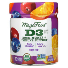 MegaFood, D3, Fruits Mixtes, 50 mcg (2 000 UI), 70 Gommes (25 mcg (1 000 UI) par Gomme)