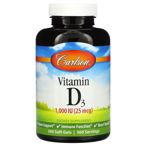 Carlson, Vitamin D3, 25 mcg (1.000 IE), 360 Softgels